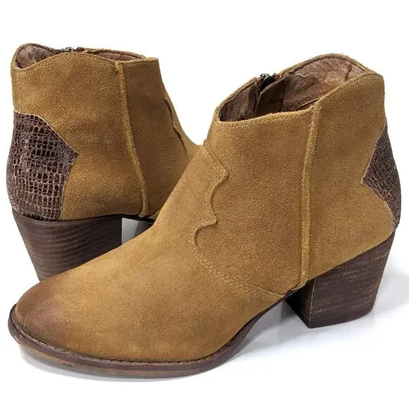 Marc Fisher Stefani Ankle Bootie Boot Suede Leather Brown Western Cowboy Tan 6 - Picture 1 of 12